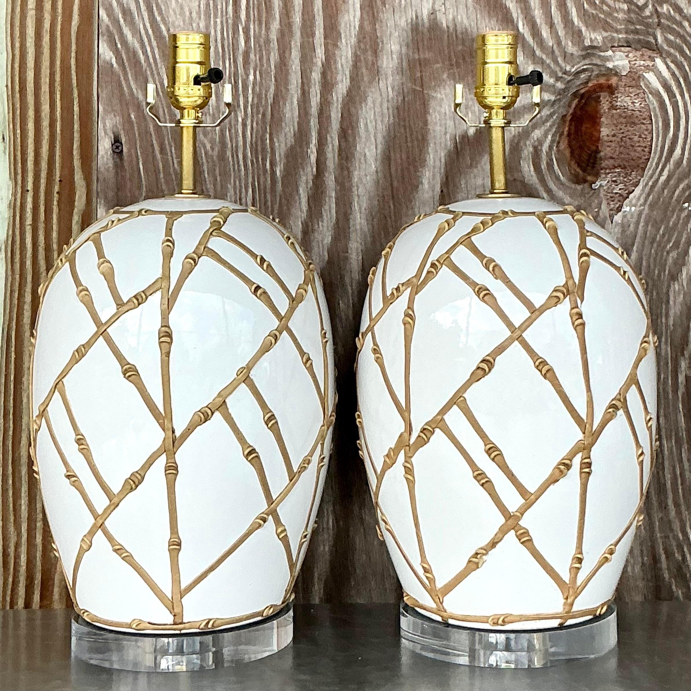 Vintage Boho Glazed Ceramic Icing Lamps - a Pair 1
