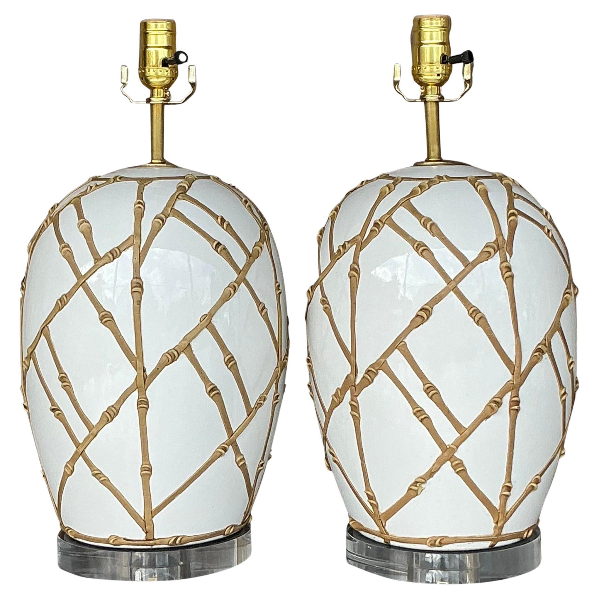 Vintage Boho Glazed Ceramic Icing Lamps - a Pair