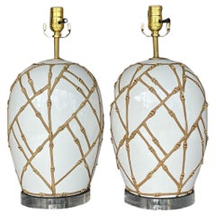 Vintage Boho Glazed Ceramic Icing Lamps - a Pair