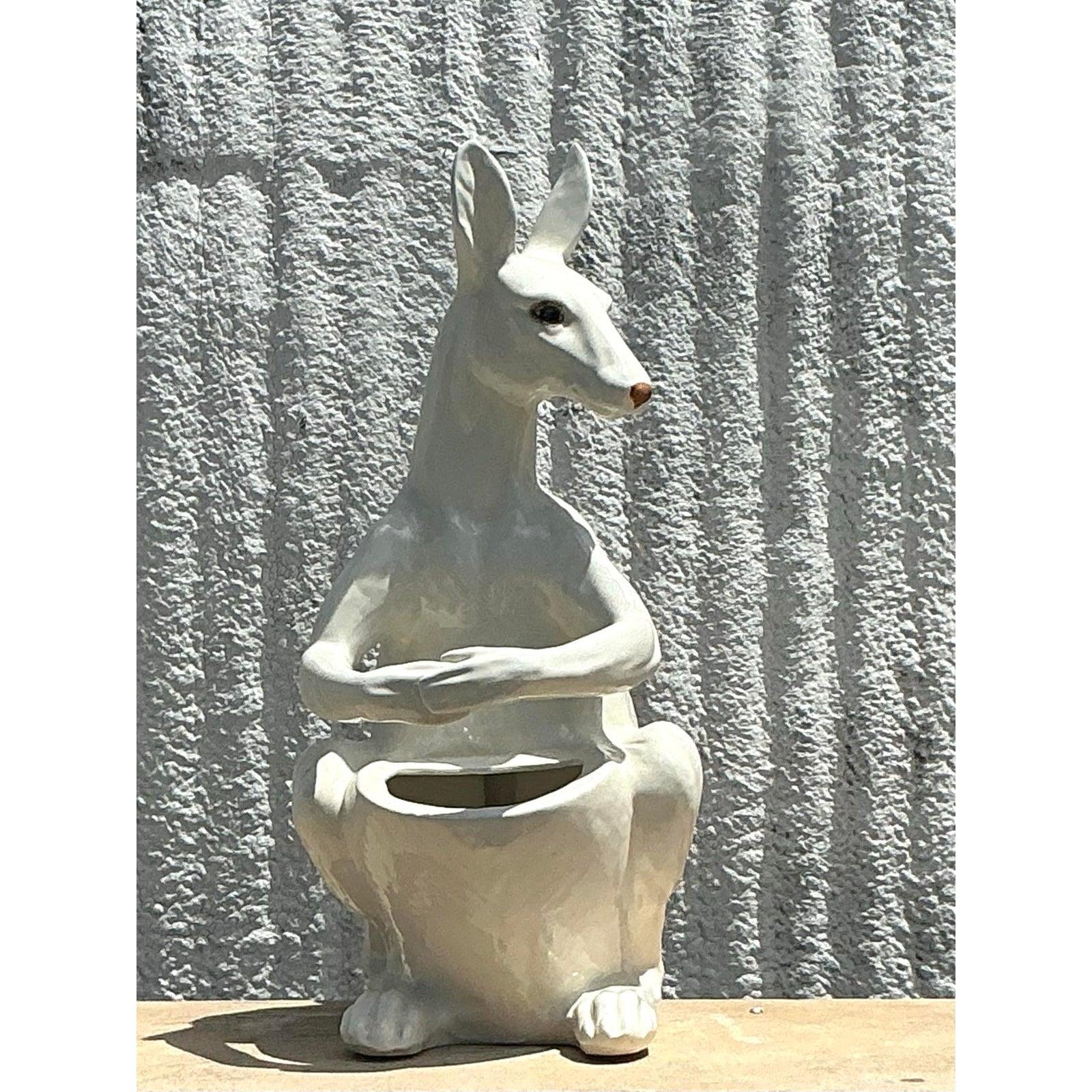 Jardinière Kangouroue vintage en céramique émaillée boho en vente 1
