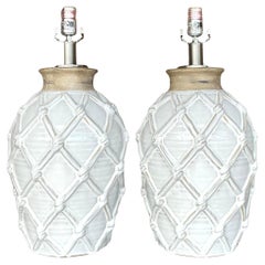Vintage Boho Glazed Ceramic Knot Lamps - a Pair