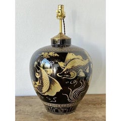 Vintage Boho Glazed Ceramic Koi Lamp