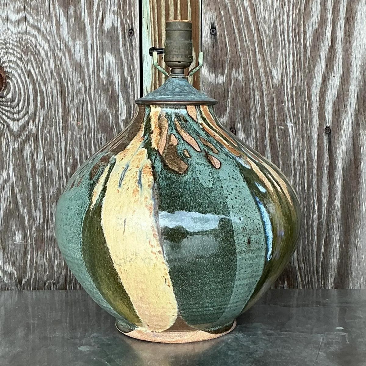 Bohemian Vintage Boho Glazed Ceramic Lamp For Sale