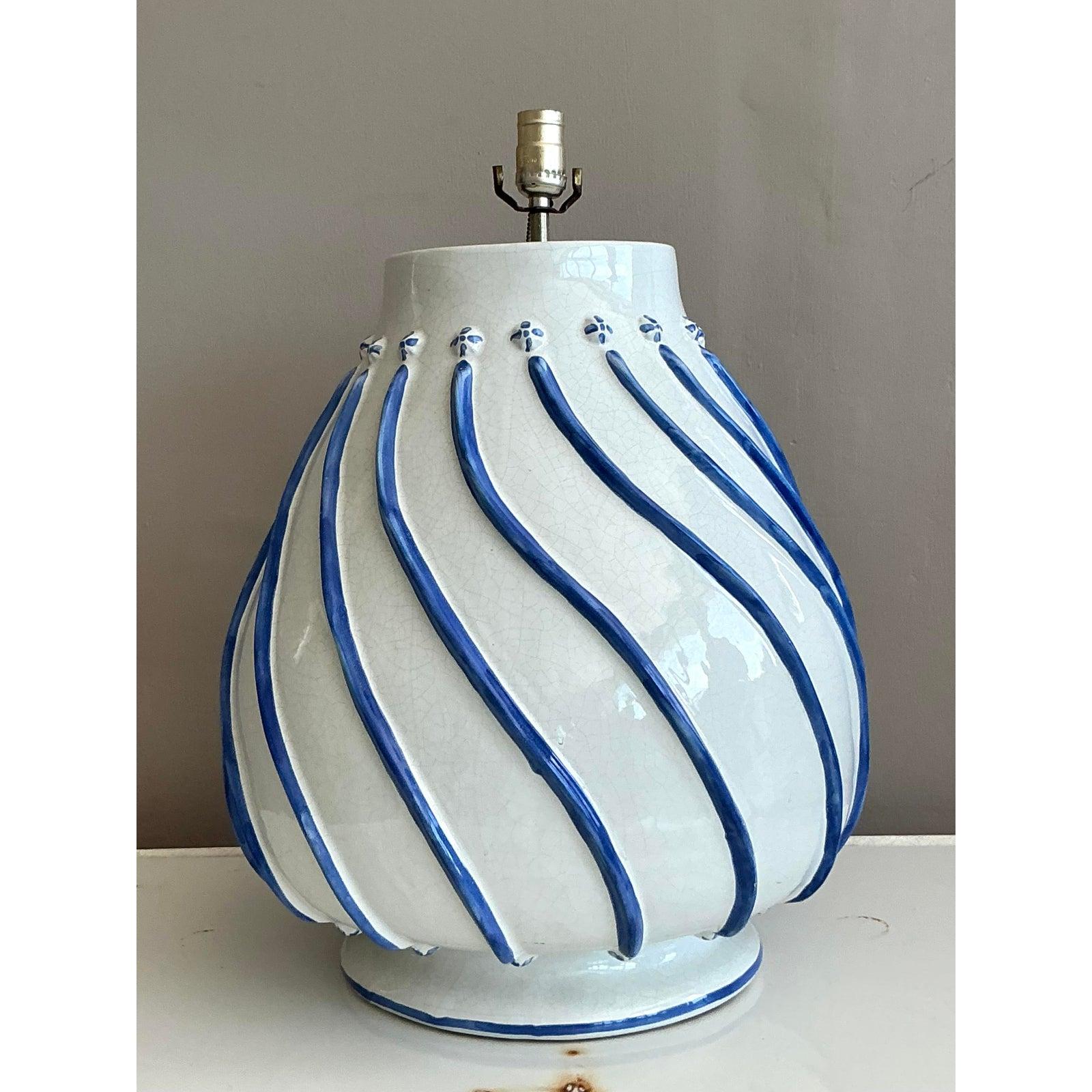Vintage Boho Glazed Ceramic Lamp In Good Condition For Sale In West Palm Beach, FL