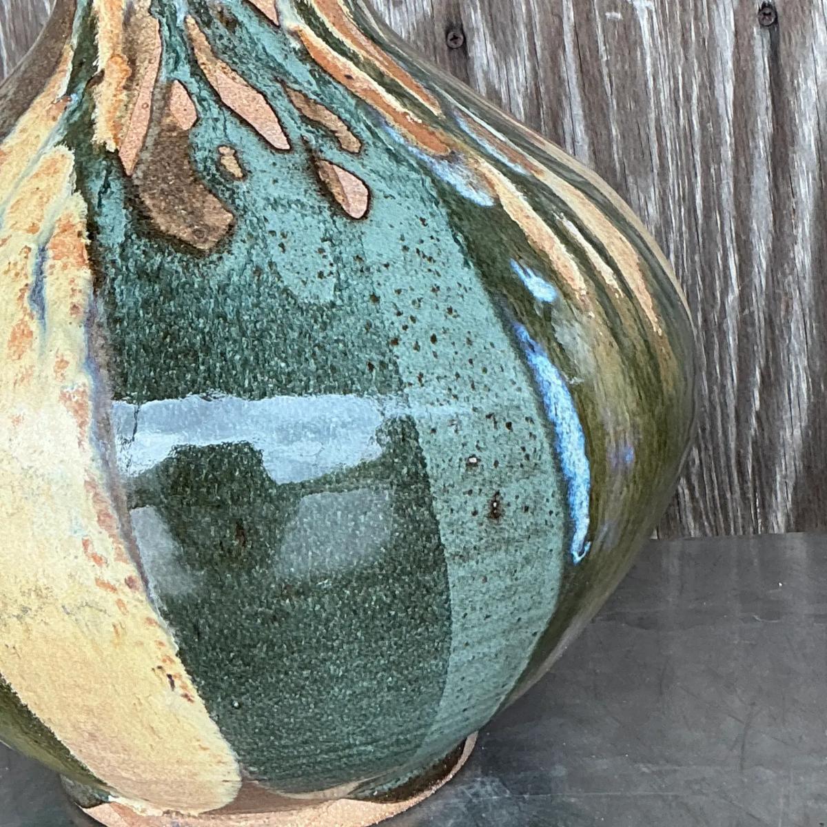 20th Century Vintage Boho Glazed Ceramic Lamp For Sale