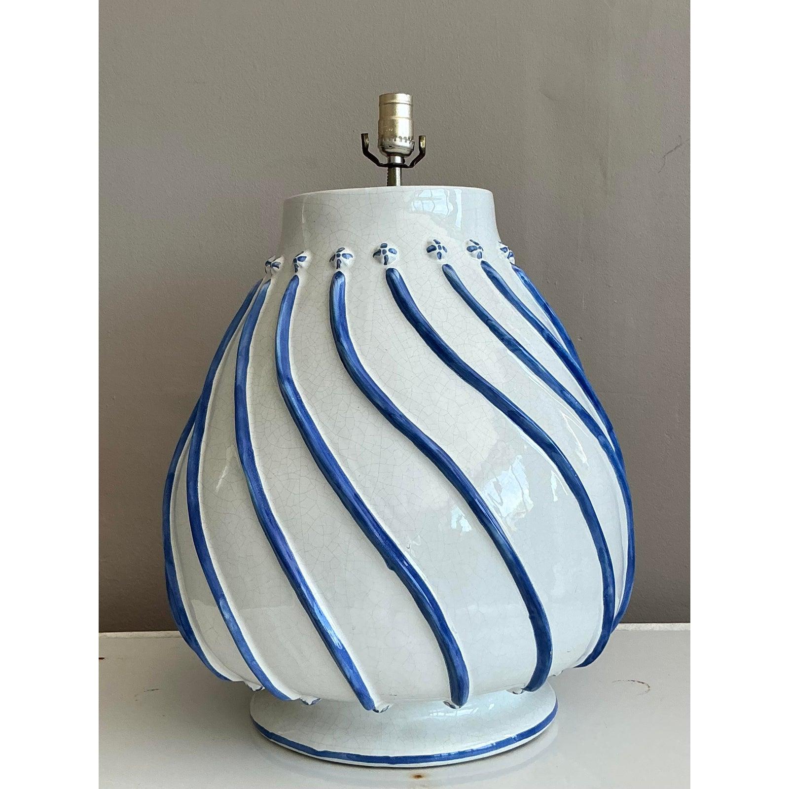 Vintage Boho Glazed Ceramic Lamp For Sale 1