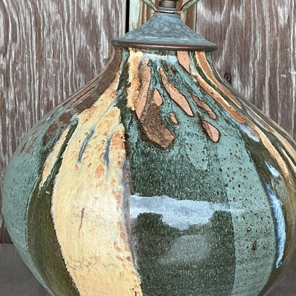Vintage Boho Glazed Ceramic Lamp For Sale 1