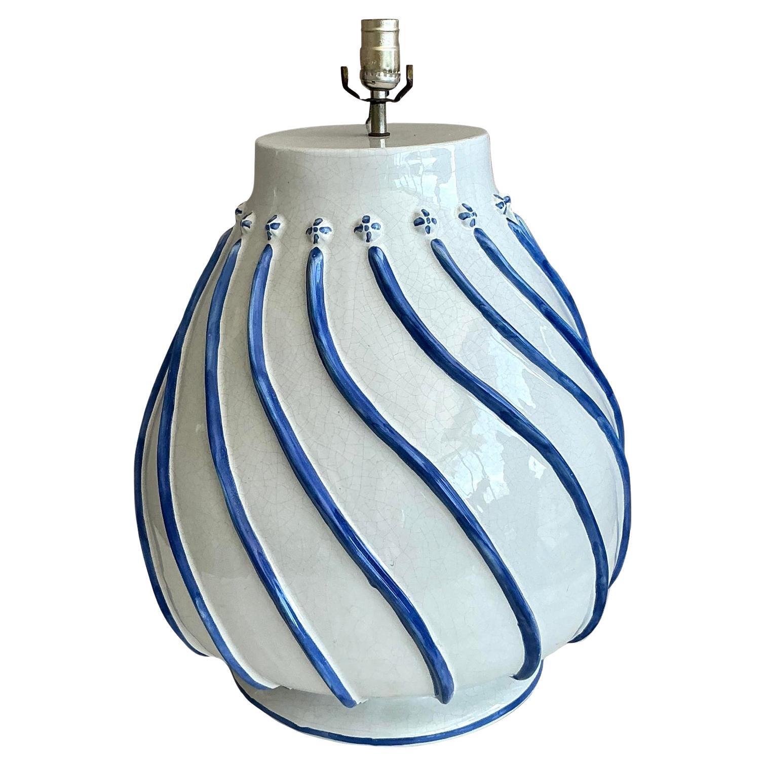 Vintage Boho Glazed Ceramic Lamp For Sale