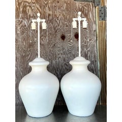 Vintage Boho Glazed Ceramic Lamps - A Pair