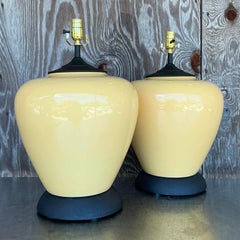 Vintage Boho Glazed Ceramic Lamps - A Pair