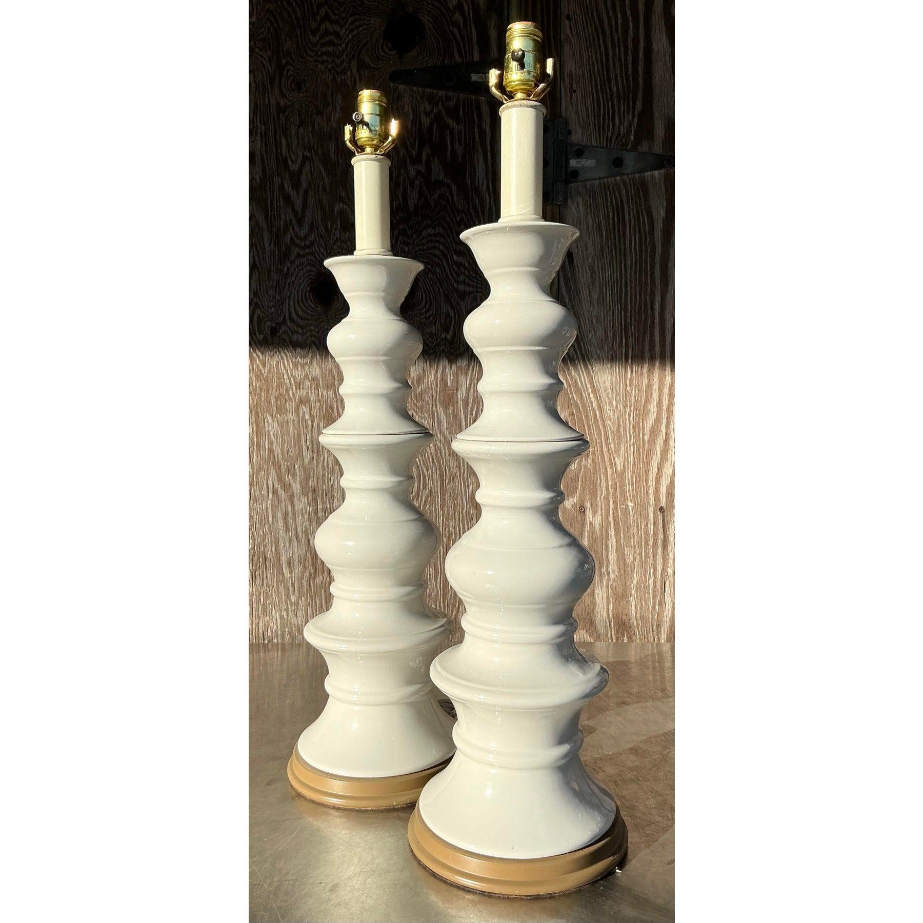 Américain Paire de lampes vintage en céramique émaillée Boho en vente