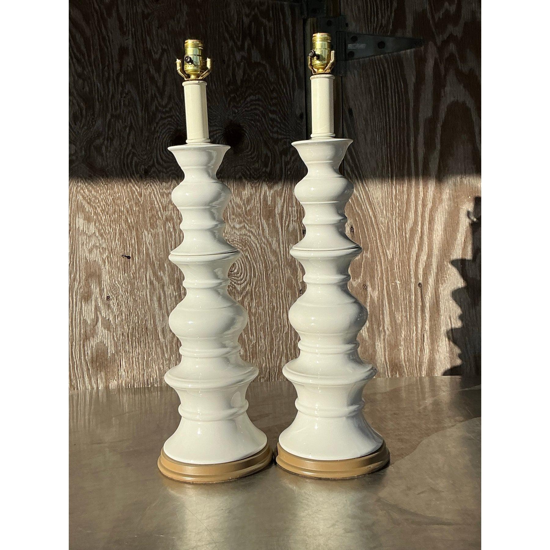 Paire de lampes vintage en céramique émaillée Boho Bon état - En vente à west palm beach, FL