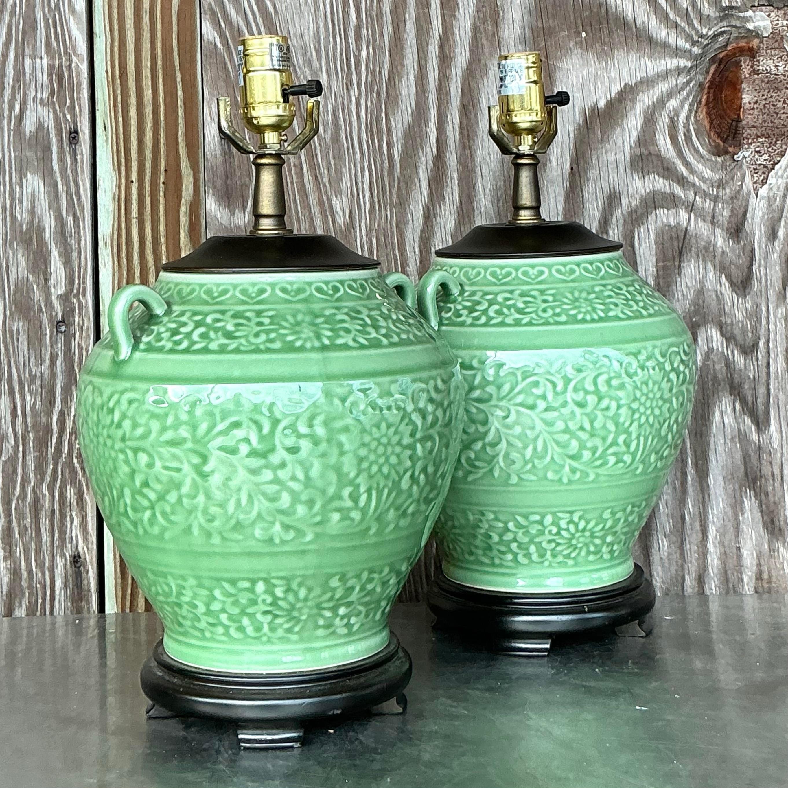 Lámparas Vintage Boho de Cerámica Esmaltada - Pareja siglo XX en venta