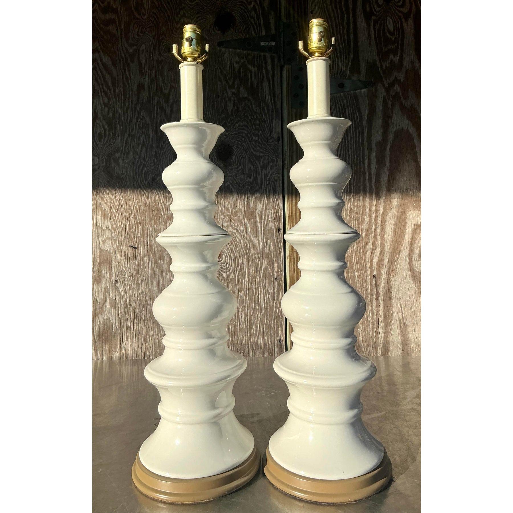 20ième siècle Paire de lampes vintage en céramique émaillée Boho en vente