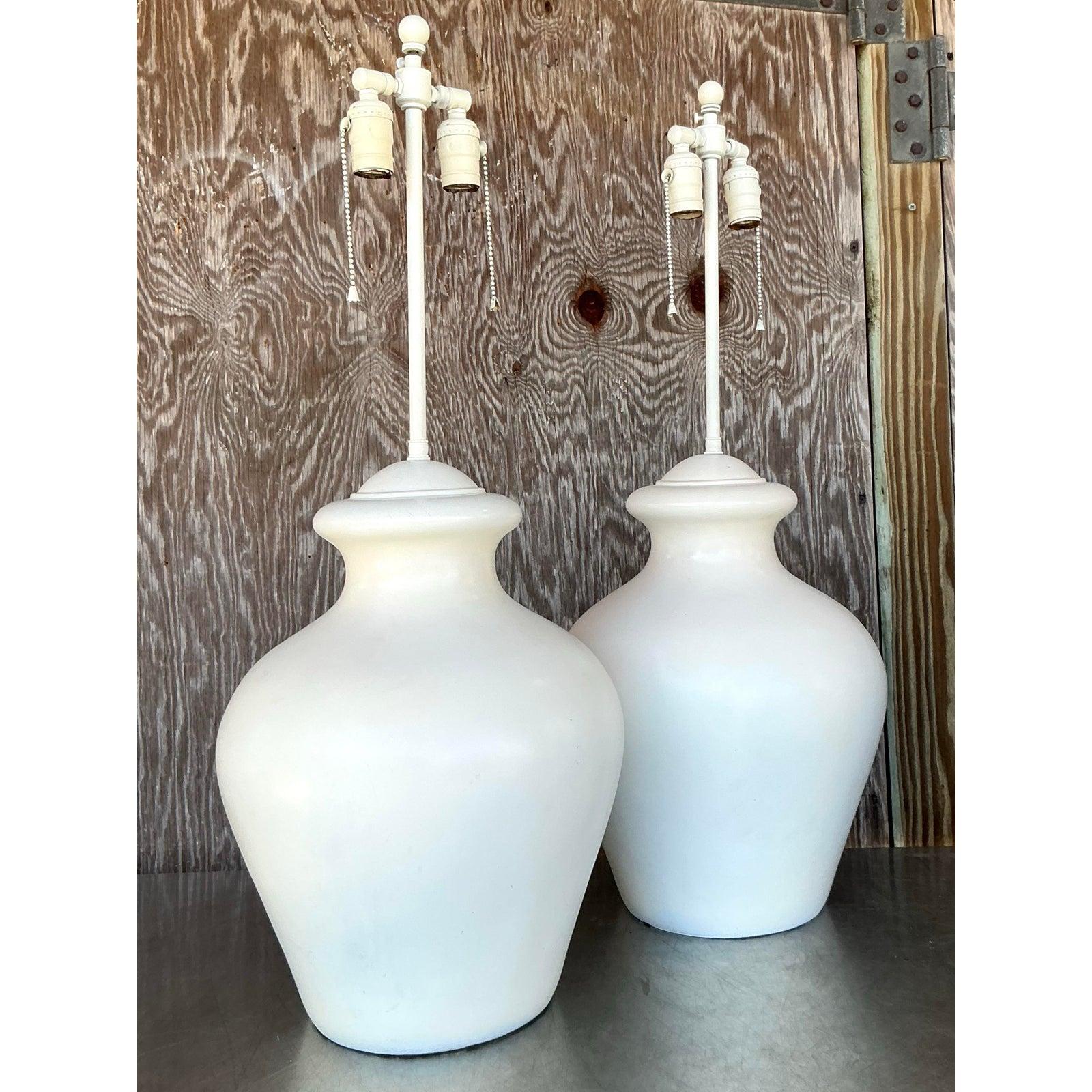 20th Century Vintage Boho Glazed Ceramic Lamps - A Pair For Sale
