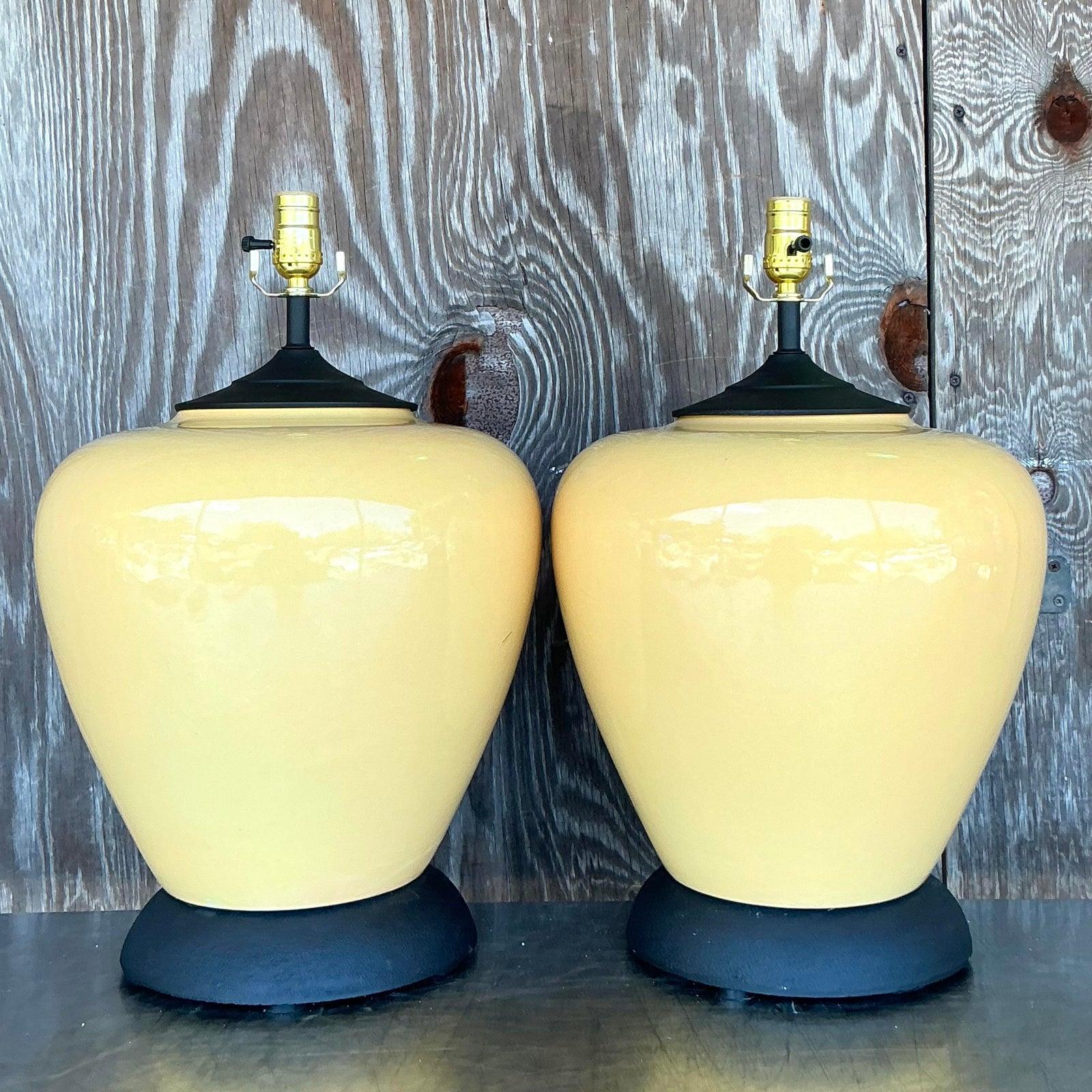 Lámparas Vintage Boho de Cerámica Esmaltada - Pareja en Bueno estado para la venta en West Palm Beach, FL