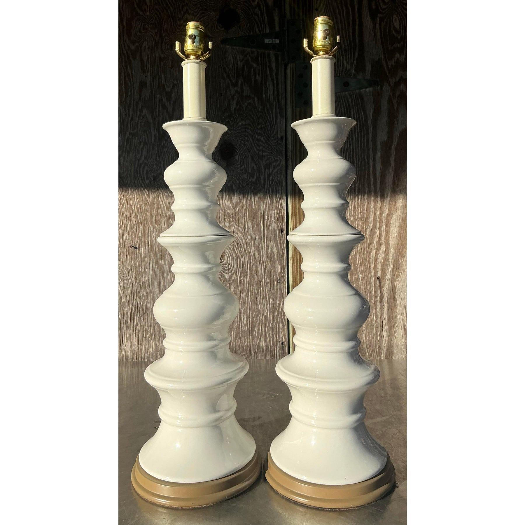 Céramique Paire de lampes vintage en céramique émaillée Boho en vente