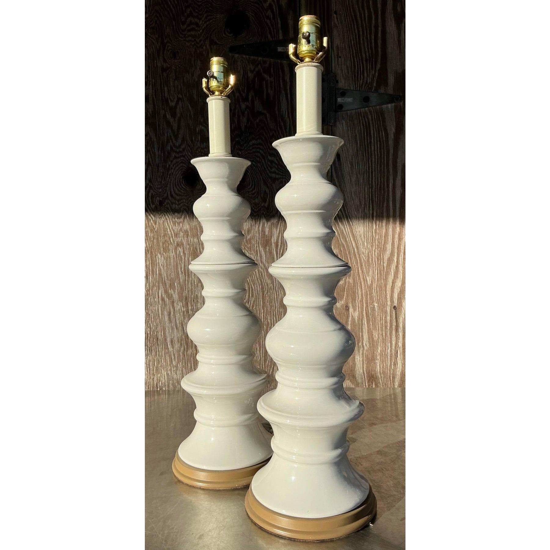 Paire de lampes vintage en céramique émaillée Boho en vente 1