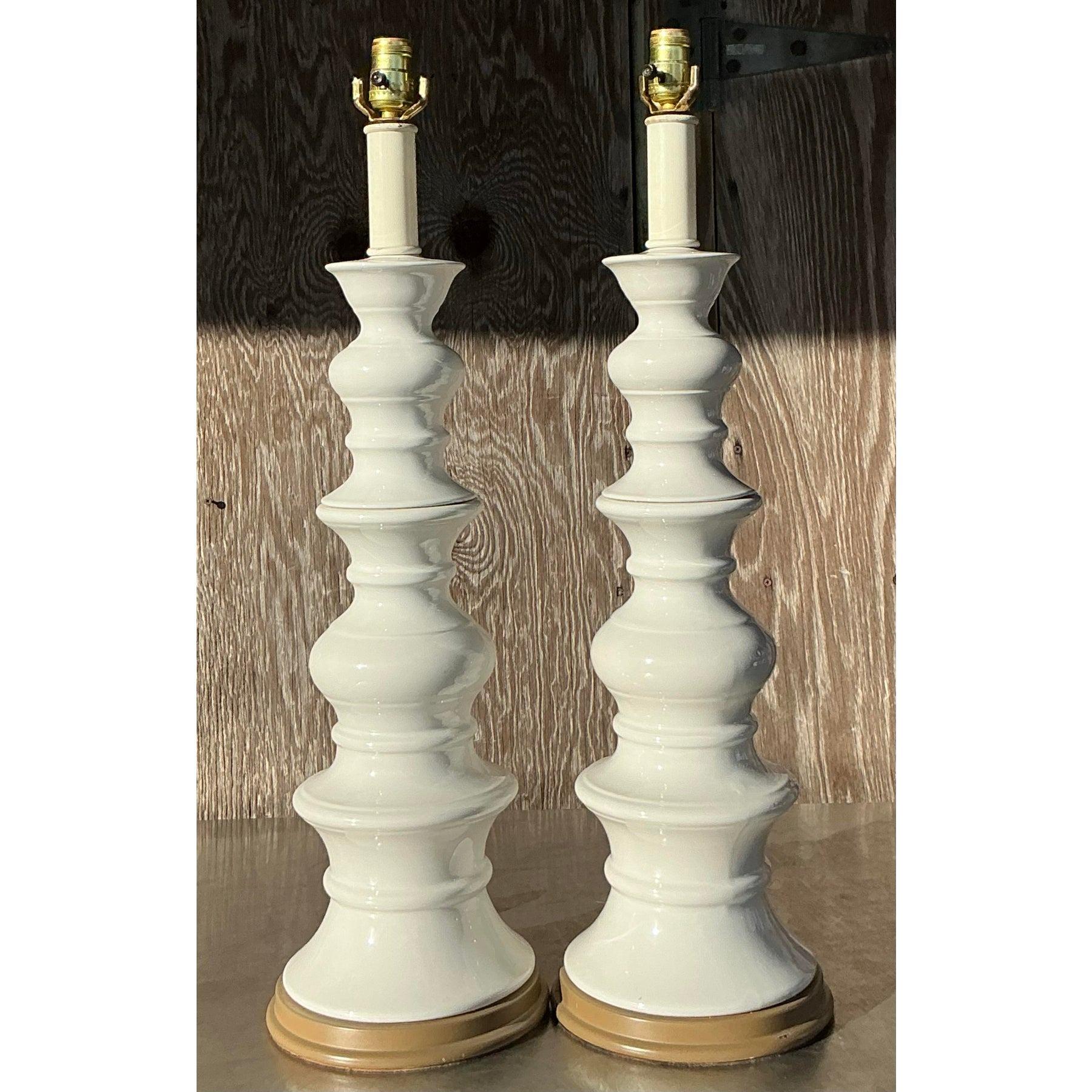 Paire de lampes vintage en céramique émaillée Boho en vente 2