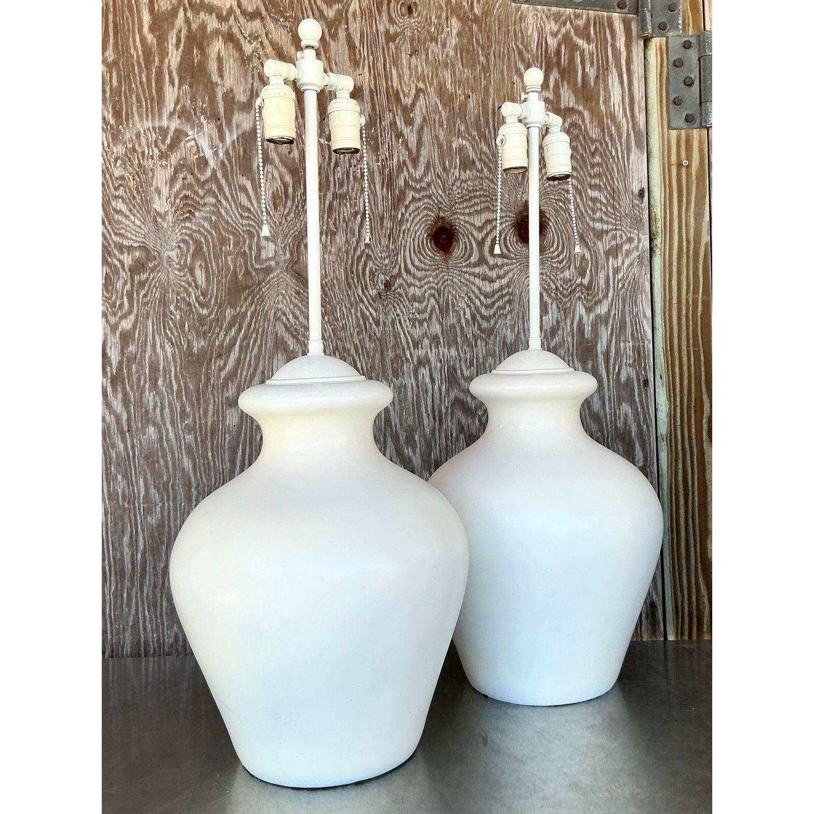 Vintage Boho Glazed Ceramic Lamps - A Pair For Sale 3