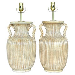 Vintage Boho Glazed Ceramic Lamps - a Pair