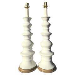 Vintage Boho Glazed Ceramic Lamps - a Pair