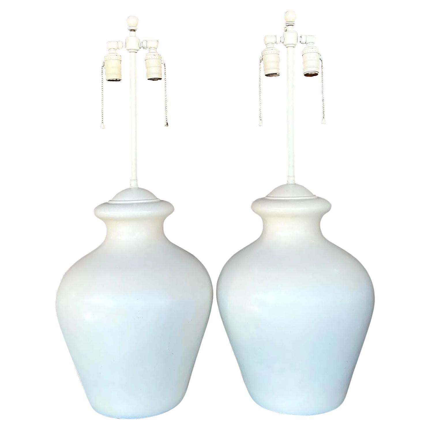 Vintage Boho Glazed Ceramic Lamps - A Pair For Sale