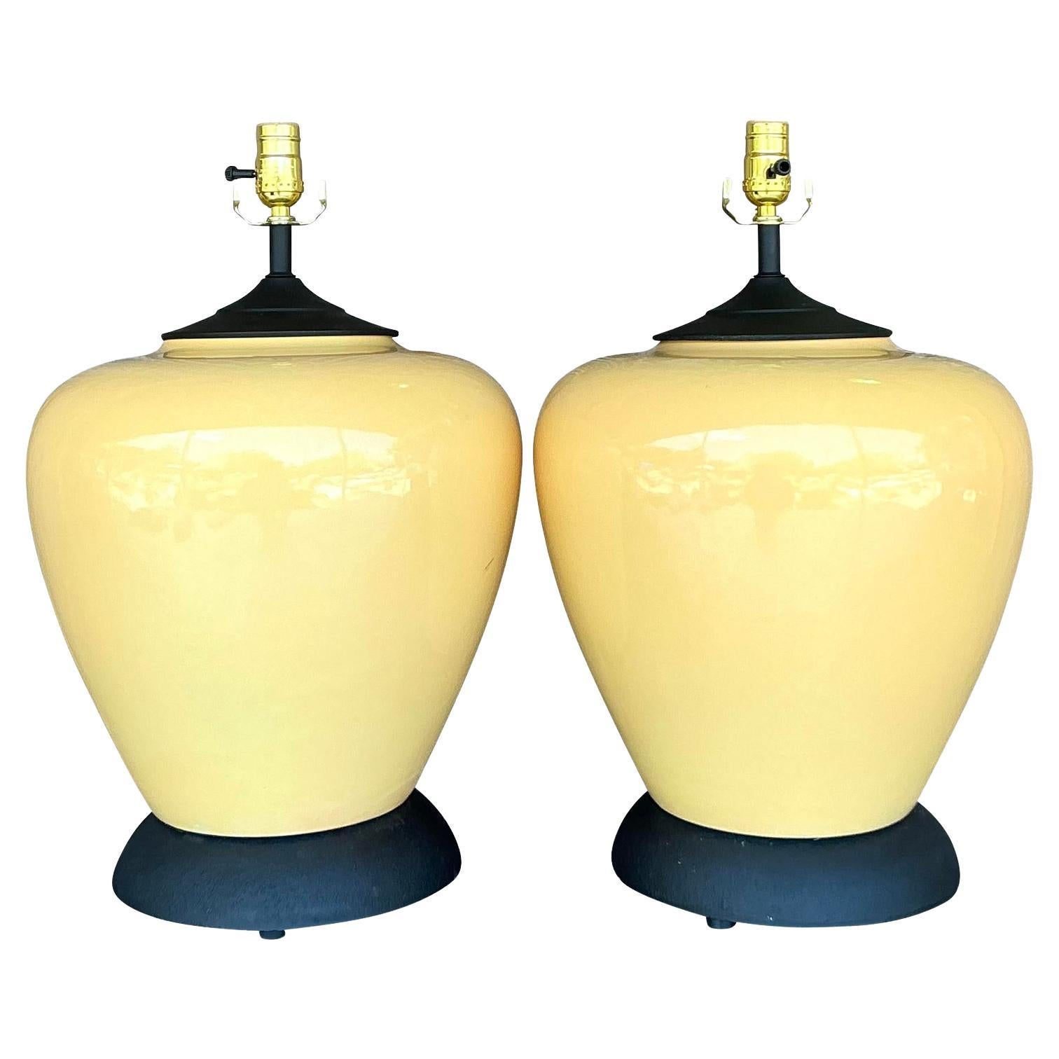 Vintage Boho Glazed Ceramic Lamps - A Pair
