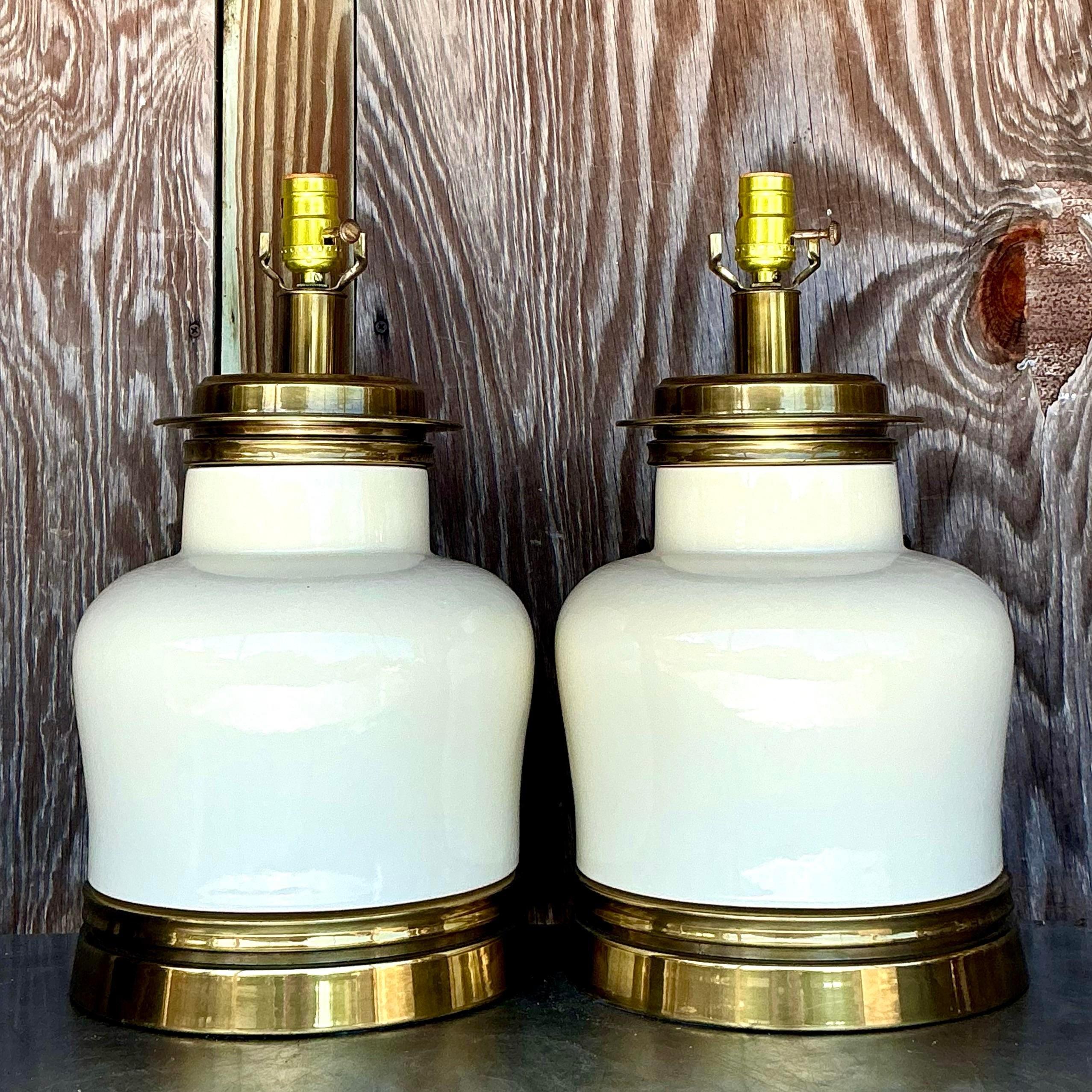 Américain Paire de lampes bohème vintage en céramique émaillée d'après Chapman en vente