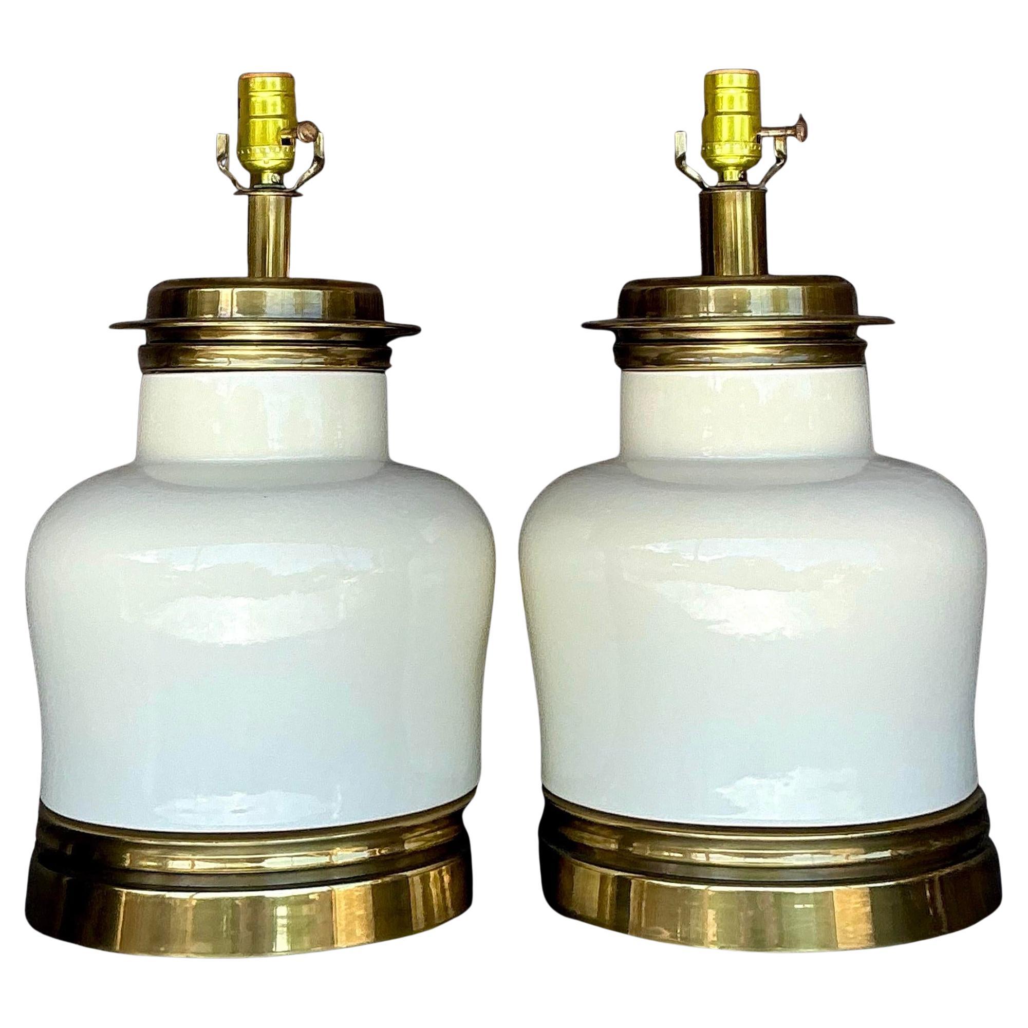 Lampade vintage in ceramica smaltata Boho di Chapman - una coppia