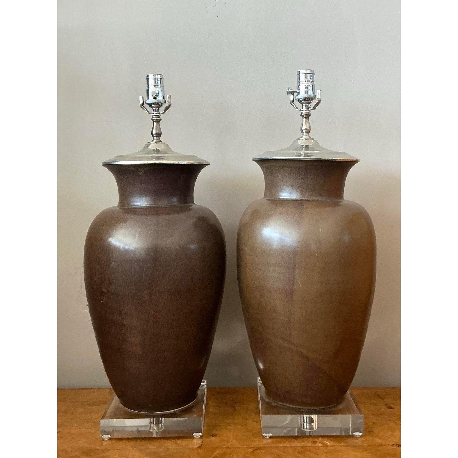 Lámparas Vintage Boho de Cerámica Esmaltada sobre Lucite - un Par siglo XX en venta
