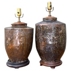 Vintage Boho Glazed Ceramic Lamps - Set Of 2