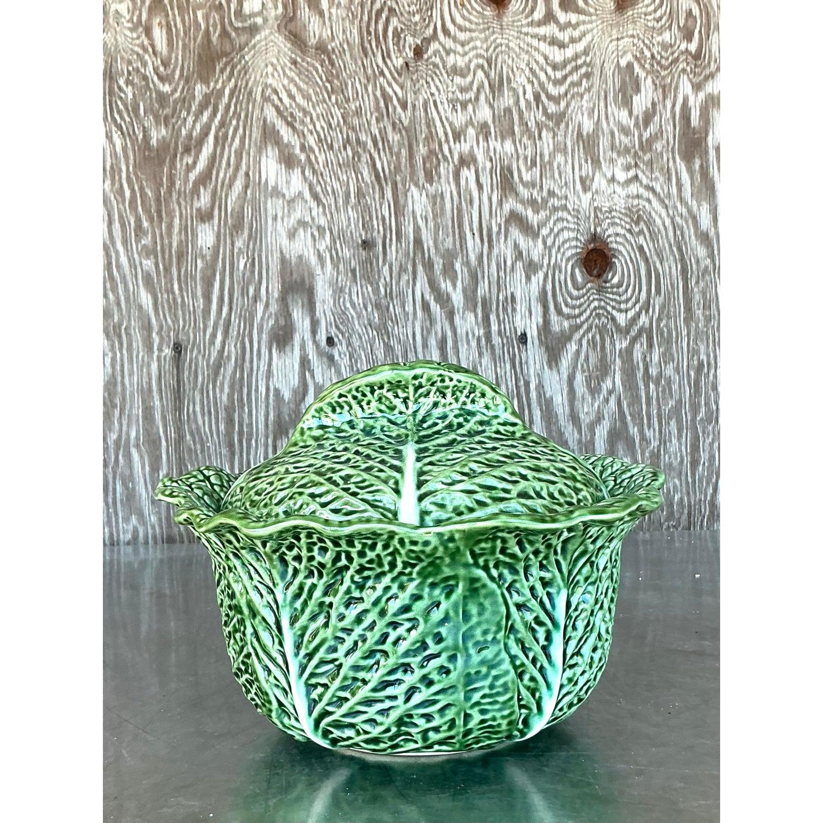 Grand bol à couvercle vintage Boho en céramique émaillée en vente 3