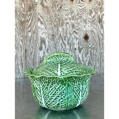 Grand bol à couvercle vintage Boho en céramique émaillée