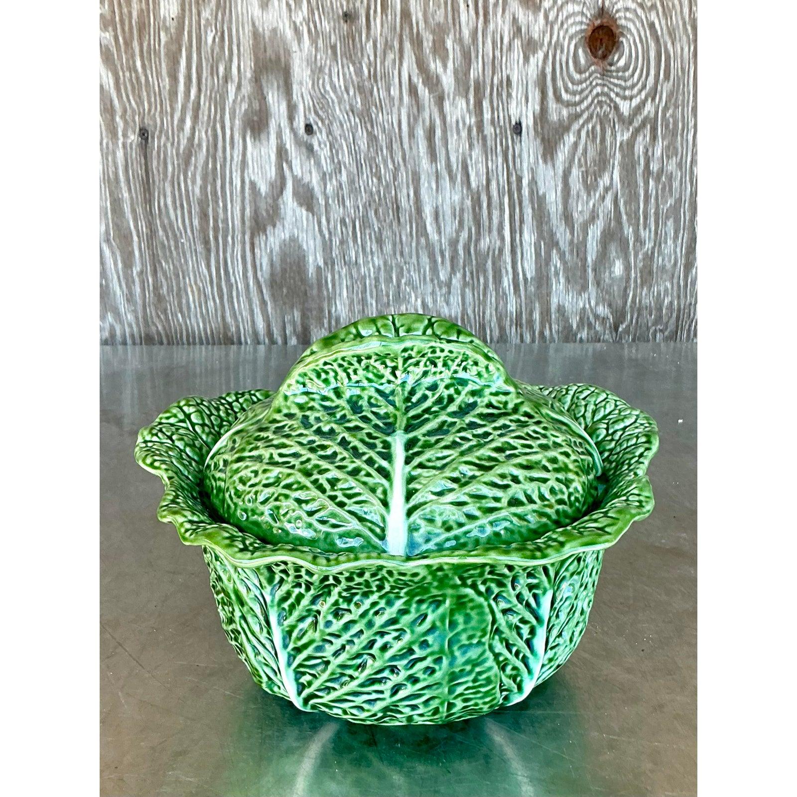 Grand bol à couvercle vintage Boho en céramique émaillée Bon état - En vente à West Palm Beach, FL