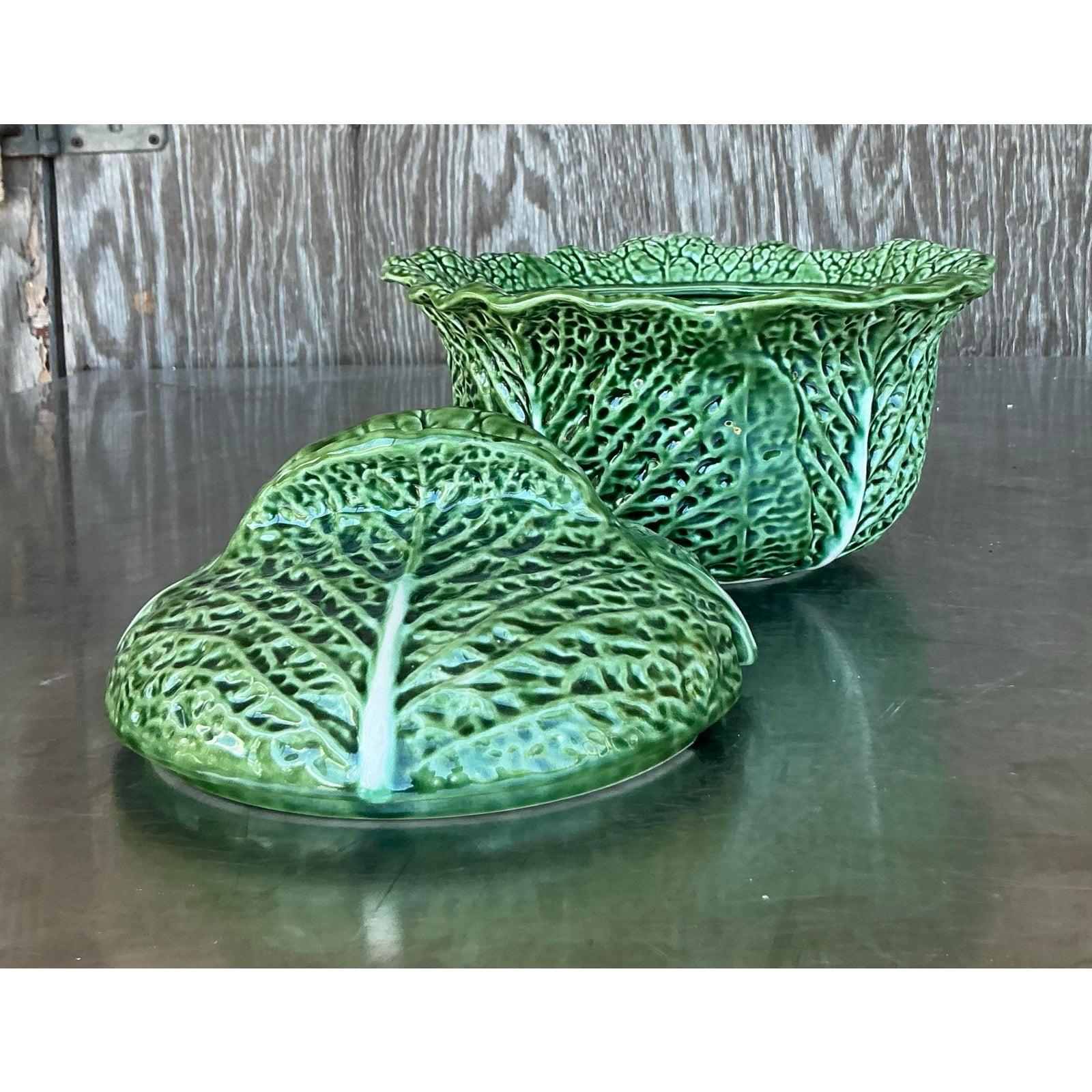 Grand bol à couvercle vintage Boho en céramique émaillée en vente 2