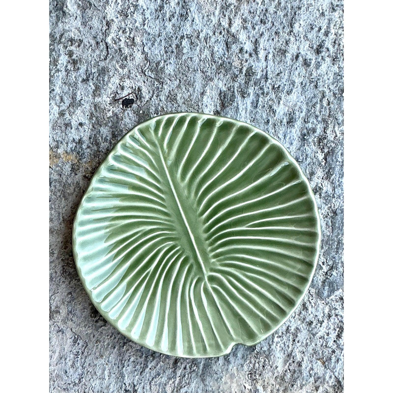 Assiettes à feuilles en céramique émaillée Boho vintage - Lot de 5 en vente 3