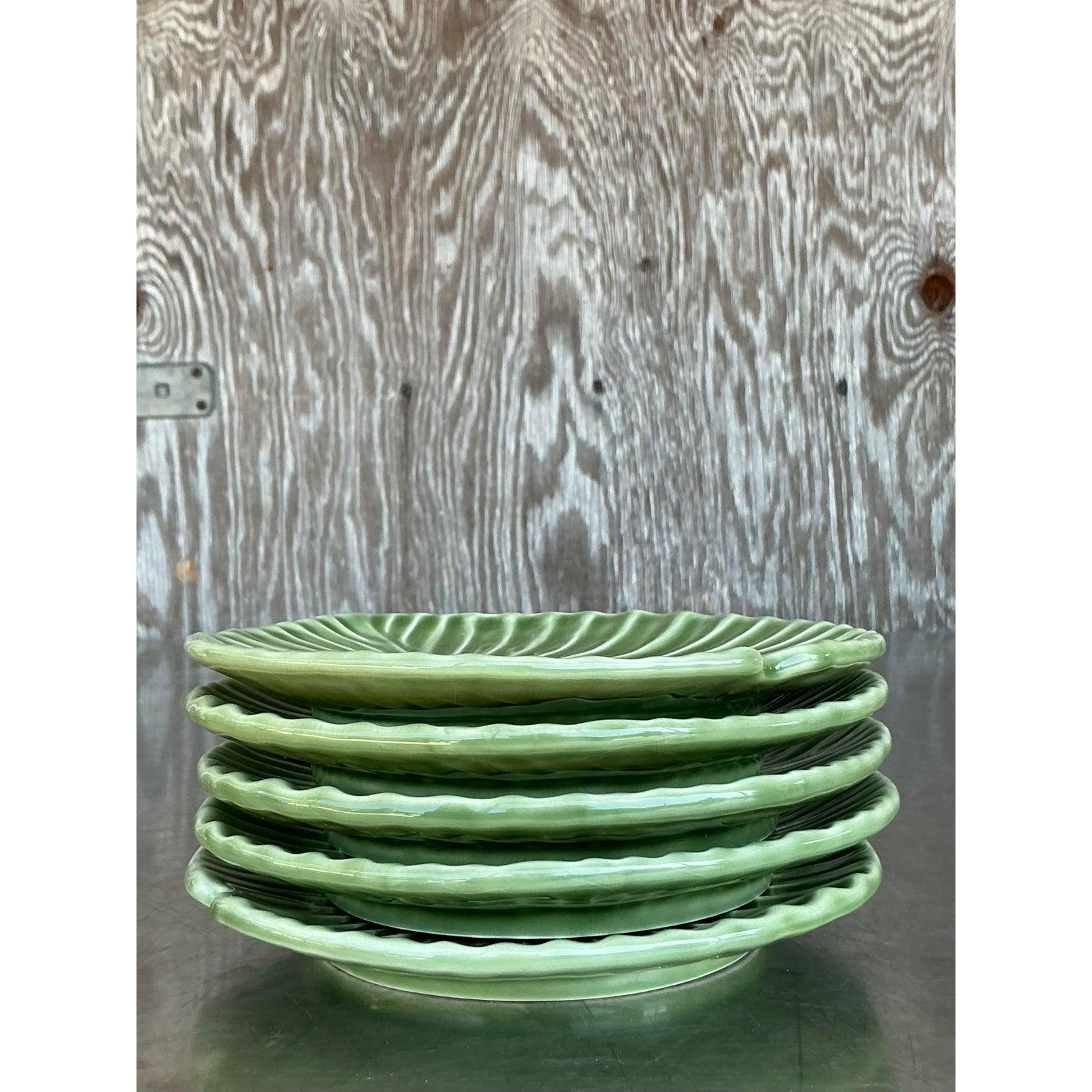 Minimaliste Assiettes à feuilles en céramique émaillée Boho vintage - Lot de 5 en vente