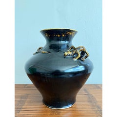 Vintage Boho Glazed Ceramic Lizard Vessel