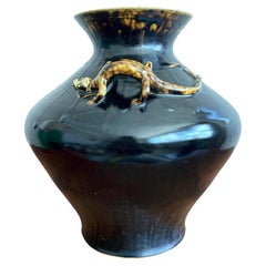 Vintage Boho Glazed Ceramic Lizard Vessel