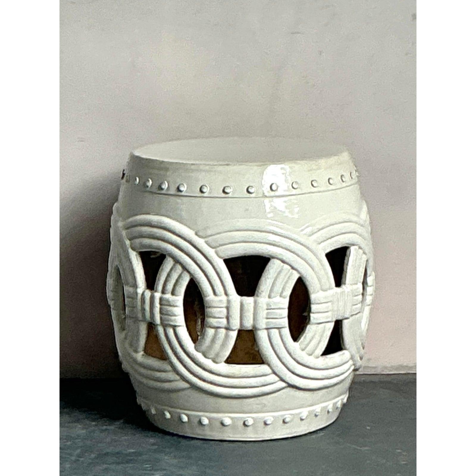 Américain Tabouret bas vintage Boho en céramique émaillée en vente