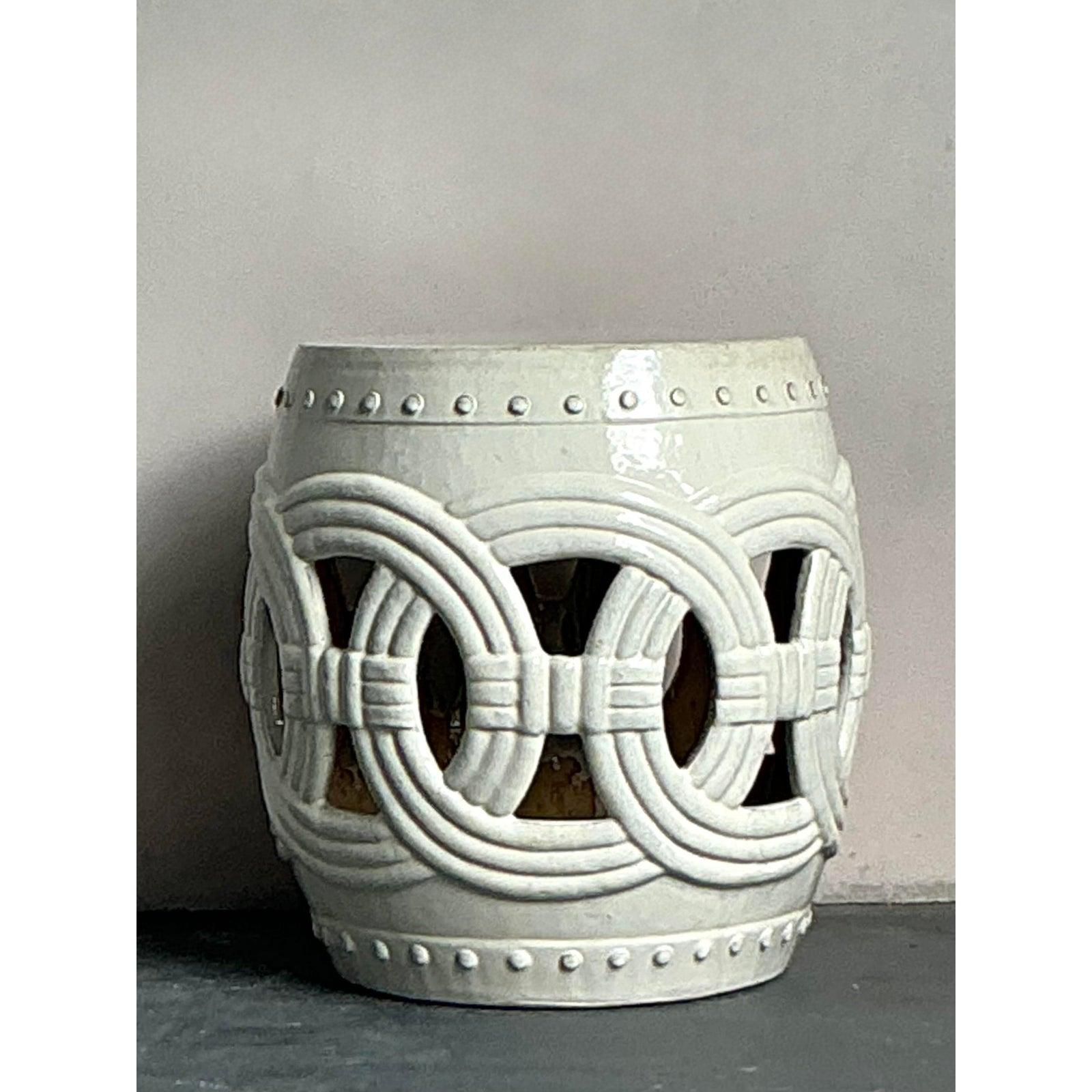 Tabouret bas vintage Boho en céramique émaillée Bon état - En vente à West Palm Beach, FL
