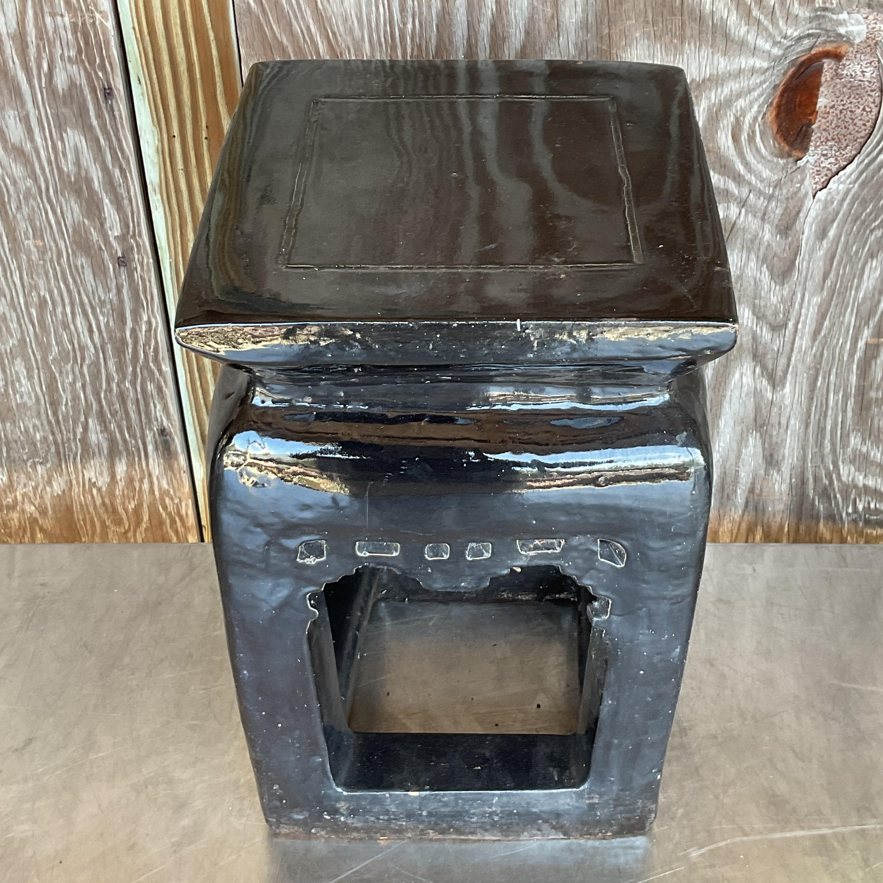 20ième siècle Tabouret bas vintage Boho en céramique émaillée en vente