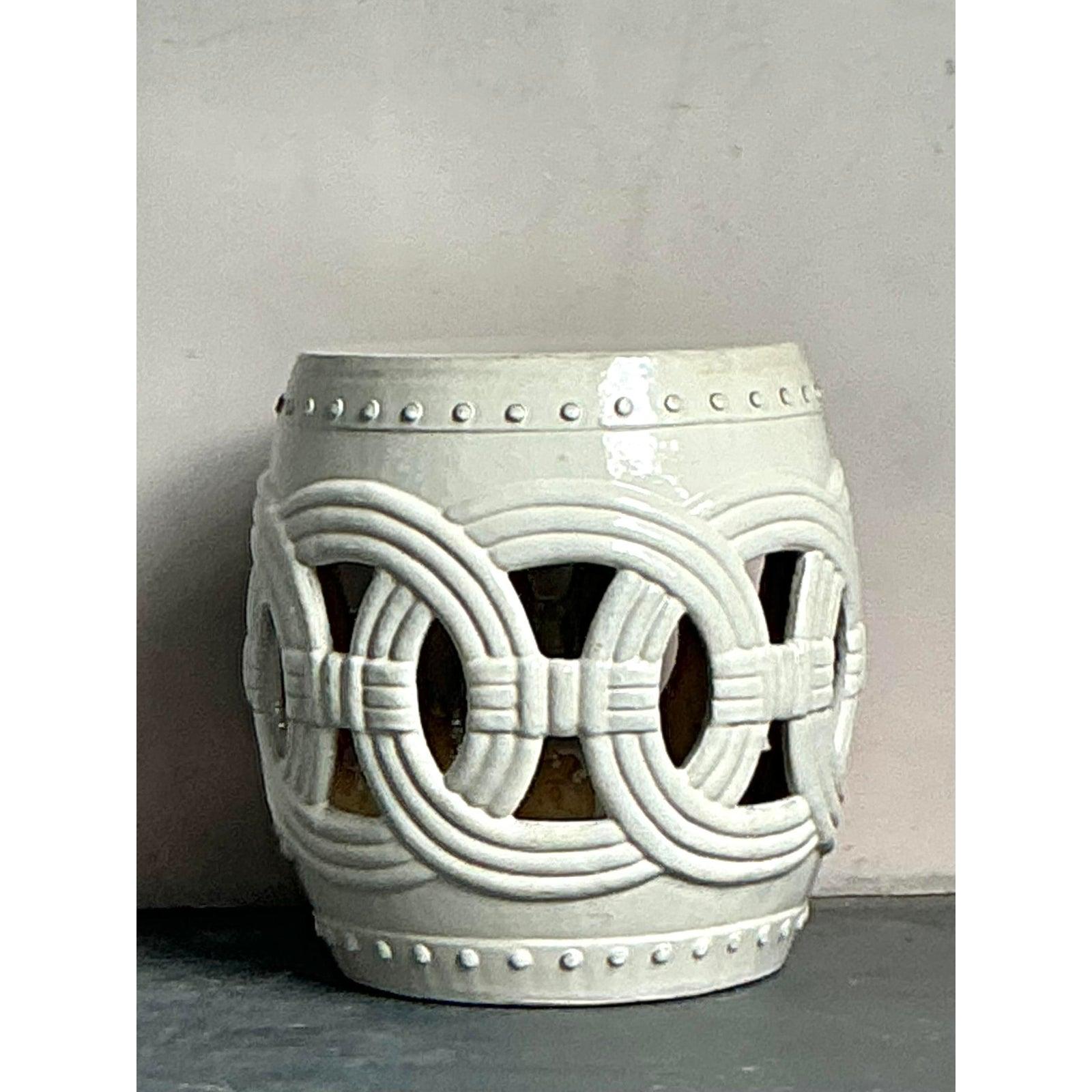 20ième siècle Tabouret bas vintage Boho en céramique émaillée en vente