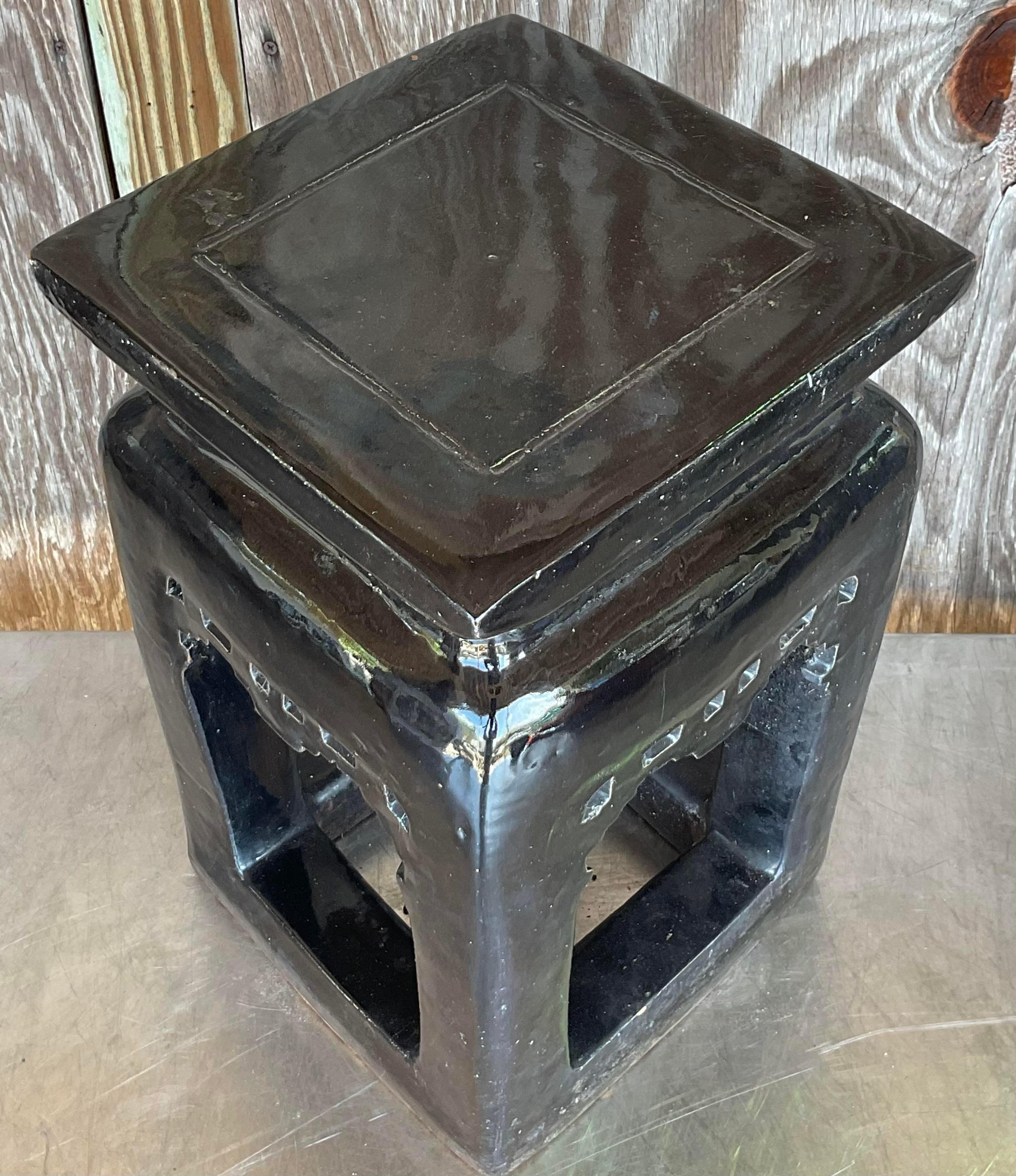 Céramique Tabouret bas vintage Boho en céramique émaillée en vente
