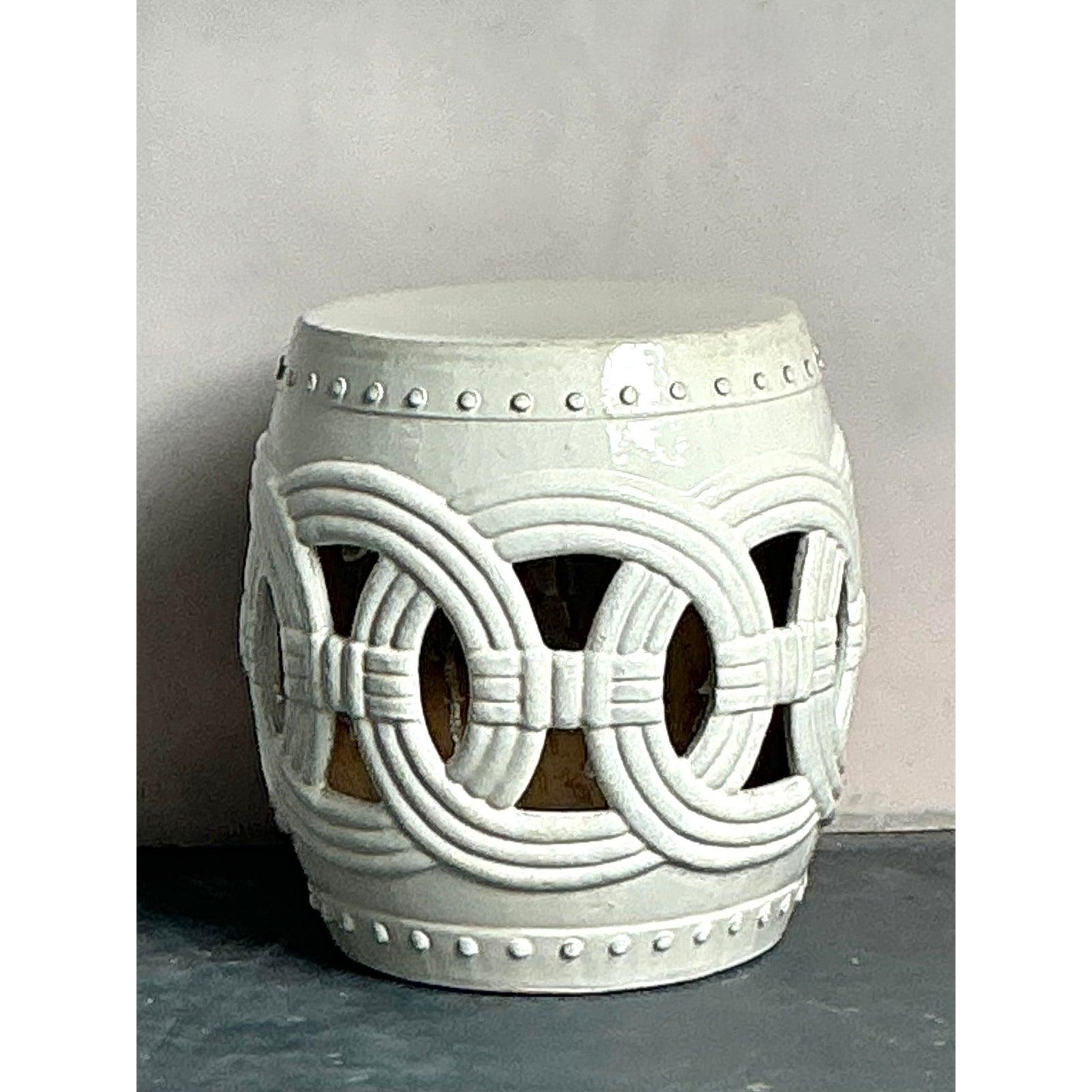 Céramique Tabouret bas vintage Boho en céramique émaillée en vente