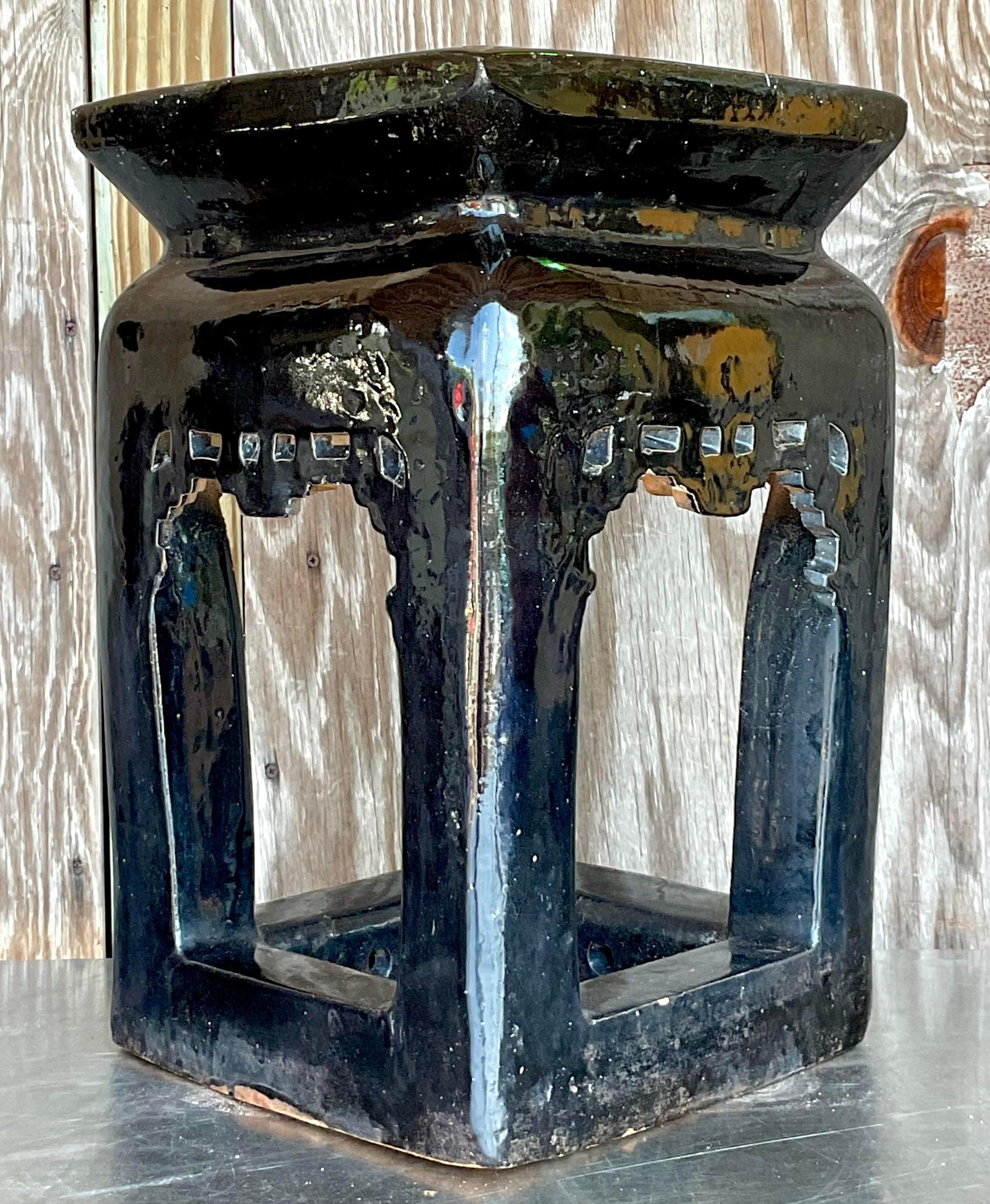 Tabouret bas vintage Boho en céramique émaillée en vente 1