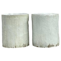 Pareja de taburetes bajos de cerámica esmaltada de estilo boho vintage