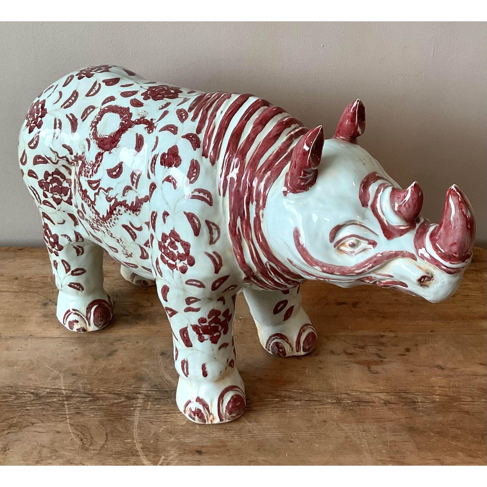 Rinoceronte Ming Ming in ceramica smaltata Vintage By In condizioni buone in vendita a West Palm Beach, FL