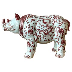 Vintage Boho Glazed Ceramic Ming Rhinoceros